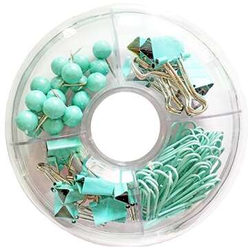 65 PCS Blue Push Pins/Paper Clips/Binder Clamps/Binder Clips, Blue Office Supplies Bulletin Boards Thumb Tacks Set Desk Accessories for School Supplies