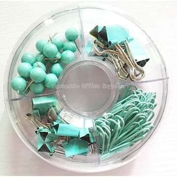 65 PCS Blue Push Pins/Paper Clips/Binder Clamps/Binder Clips, Blue Office Supplies Bulletin Boards Thumb Tacks Set Desk Accessories for School Supplies