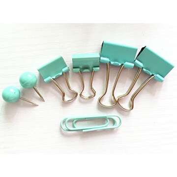 65 PCS Blue Push Pins/Paper Clips/Binder Clamps/Binder Clips, Blue Office Supplies Bulletin Boards Thumb Tacks Set Desk Accessories for School Supplies