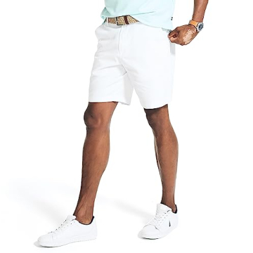Nautica Men's Classic Fit Flat Front Stretch Solid Chino Deck Shorts, Bright White, 32 US