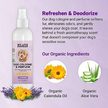 We Love Doodles Dog Cologne & Perfume, Deodorizing, USDA Organic Ingredients, Made In USA, Long Lasting After Bath, Deodorant For Smelly Dogs, Pawfume For Pets, Odor Eliminator Spray, Lavender, 8 OZ