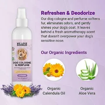 We Love Doodles Dog Cologne & Perfume, Deodorizing, USDA Organic Ingredients, Made In USA, Long Lasting After Bath, Deodorant For Smelly Dogs, Pawfume For Pets, Odor Eliminator Spray, Lavender, 8 OZ