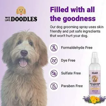 We Love Doodles Dog Cologne & Perfume, Deodorizing, USDA Organic Ingredients, Made In USA, Long Lasting After Bath, Deodorant For Smelly Dogs, Pawfume For Pets, Odor Eliminator Spray, Lavender, 8 OZ