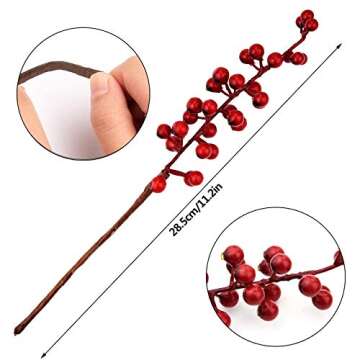 Jmkcoz 12 Pack Artificial Red Berry Stems Branches, Fake Burgundy Berry Picks Holly Berries for Chri...