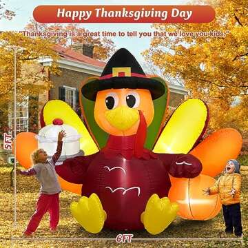 Danxilu 6FT Thanksgiving Inflatables Turkey Outdoor Decorations Clearance, Colorful Big Tail Inflatable Turkey with Cake Built-in LEDs Lights Blow Up Yard Decoration for Lawn Fall Holiday Decor