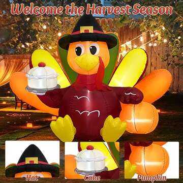Danxilu 6FT Thanksgiving Inflatables Turkey Outdoor Decorations Clearance, Colorful Big Tail Inflatable Turkey with Cake Built-in LEDs Lights Blow Up Yard Decoration for Lawn Fall Holiday Decor