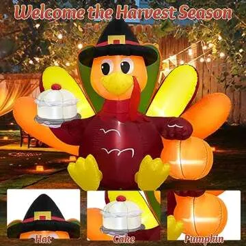 Danxilu 6FT Thanksgiving Inflatables Turkey Outdoor Decorations Clearance, Colorful Big Tail Inflatable Turkey with Cake Built-in LEDs Lights Blow Up Yard Decoration for Lawn Fall Holiday Decor
