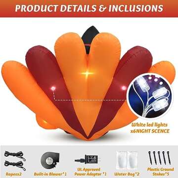 Danxilu 6FT Thanksgiving Inflatables Turkey Outdoor Decorations Clearance, Colorful Big Tail Inflatable Turkey with Cake Built-in LEDs Lights Blow Up Yard Decoration for Lawn Fall Holiday Decor