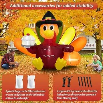 Danxilu 6FT Thanksgiving Inflatables Turkey Outdoor Decorations Clearance, Colorful Big Tail Inflatable Turkey with Cake Built-in LEDs Lights Blow Up Yard Decoration for Lawn Fall Holiday Decor