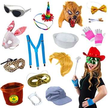 Funny Party Hats Photo Booth Props - for Parties - Assorted Kit (18 Pc Adult Props)