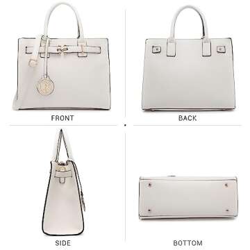 Dasein Women Satchel Purses Handbags Belted Top-handle Work Tote Shoulder Bags with Long Strap (White)