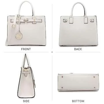 Dasein Women Satchel Purses Handbags Belted Top-handle Work Tote Shoulder Bags with Long Strap (White)