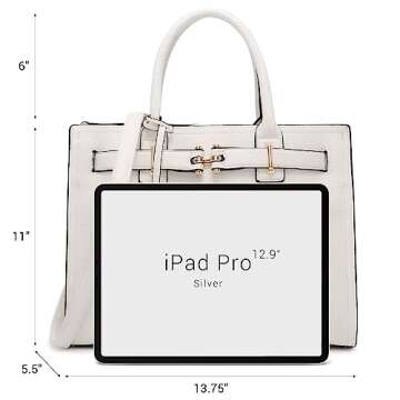 Dasein Women Satchel Purses Handbags Belted Top-handle Work Tote Shoulder Bags with Long Strap (White)