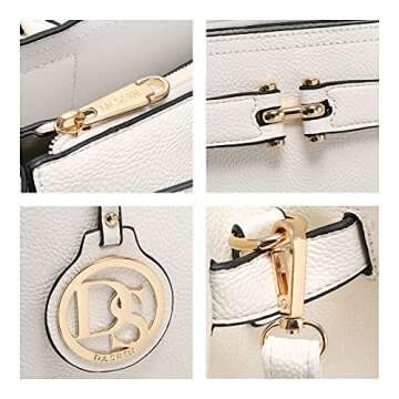 Dasein Women Satchel Purses Handbags Belted Top-handle Work Tote Shoulder Bags with Long Strap (White)