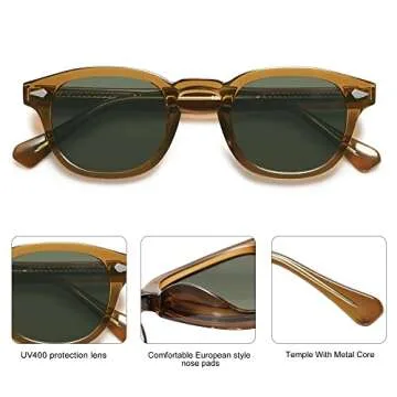 SOJOS Retro Small Round Sunglasses for Men Women Trendy Circle Style UV400 Lenses Unisex Sun Glasses SJ2251, Olive Green Frame/Dark Green Lens