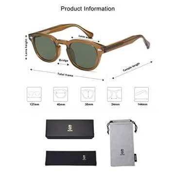SOJOS Retro Small Round Sunglasses for Men Women Trendy Circle Style UV400 Lenses Unisex Sun Glasses SJ2251, Olive Green Frame/Dark Green Lens