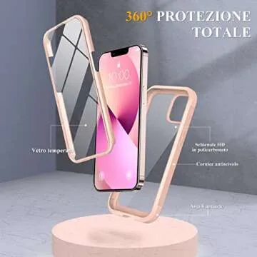 Miracase Compatible with iPhone 13 case 6.1 inch, [Glass Instead Plastic] with Built-in 9H Tempered Glass Screen Protector for iPhone 13,2023 Upgrade Full-Body Glass Clear Case,Crystal Pink