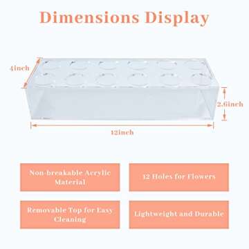 LOYWREE Flower Vase Acrylic Rectangular Floral Centerpiece for Dining Table - 12 Inches Long Rectang...