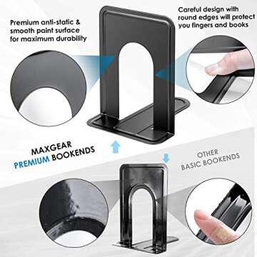 MaxGear Premium Matte Painted Book Ends, Heavy Duty and Sturdy Bookends for Shelves, Office Non-Skid...