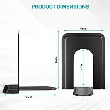 MaxGear Premium Matte Painted Book Ends, Heavy Duty and Sturdy Bookends for Shelves, Office Non-Skid Metal Book End Stopper for Books/CDs/DVDs, 6 x 4.6 x 6 in, Black (2 Pairs/4 Pieces, Large)