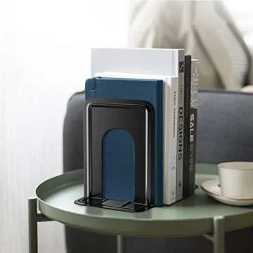 MaxGear Premium Matte Painted Book Ends, Heavy Duty and Sturdy Bookends for Shelves, Office Non-Skid Metal Book End Stopper for Books/CDs/DVDs, 6 x 4.6 x 6 in, Black (2 Pairs/4 Pieces, Large)