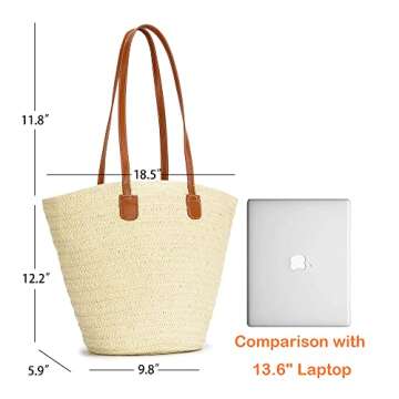 Herald Large Handmade Straw Purses for Women, Summer Beach Natural Weaving Chic Woven Tote Handbags Shoulder Bags (Beige)