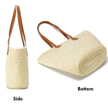 Herald Large Handmade Straw Purses for Women, Summer Beach Natural Weaving Chic Woven Tote Handbags Shoulder Bags (Beige)