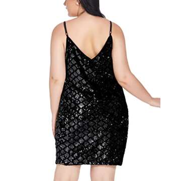 IN'VOLAND Sequin Dress Plus Size V Neck Sparkly Cocktail Dresses for Women Sexy Mini Glitter Prom Evening Party Dress Black