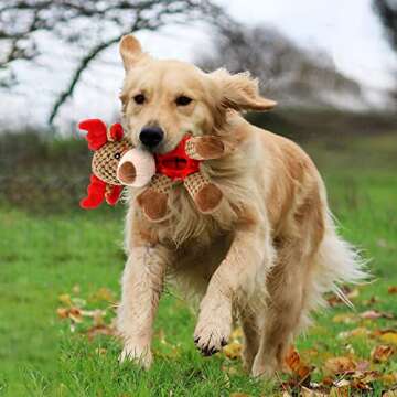 Malier Christmas Squeaky Dog Toys, Durable Latex Rubber Dog Chew Bite Toy Stuffed Dog Toys, Funny Interactive Dog Toys with Crinkle Paper for Puppy Small Medium Pets Dogs (Elk)