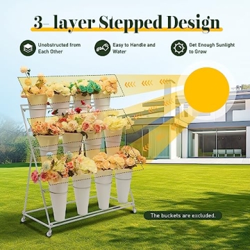 3 Tier Flower Cart Display Stand with Wheels for Plants