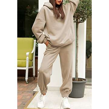 Fixmatti Women Hoodies Tracksuit Long Sleeve Hooded Matching Joggers Sweatpants Sweatsuit Sets Khaki M