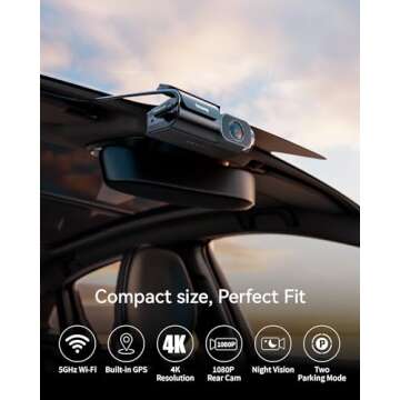 4K Dash Cam Front Rear Built-in GPS 5GHz WiFi, Voice Control, Free 64GB SD Card, Dual Dash Camera fo...