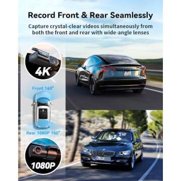 4K Dash Cam Front Rear Built-in GPS 5GHz WiFi, Voice Control, Free 64GB SD Card, Dual Dash Camera for Cars with STARVIS Sensor, Super Night Vision, 24Hrs Parking Mode, 160° Wide Angle, Type C