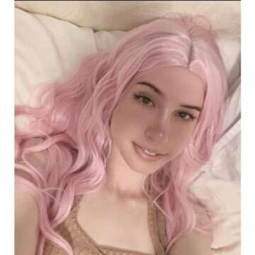 Probeauty Long Pink Wig Light Pink Wig for Women Synthetic Heat Resistant Curly Wave Cosplay Wig for...