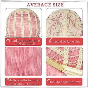 Probeauty Long Pink Wig Light Pink Wig for Women Synthetic Heat Resistant Curly Wave Cosplay Wig for Halloween Costume