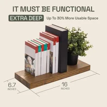 BAOBAB WORKSHOP Wood Floating Shelves 16 inch - Bathroom Shelves for Room Wall Mount - Wide Wooden Wall Shelves for Bedroom Kitchen Living Room - Walnut - 16D x 6.7W Inch, Set of 2