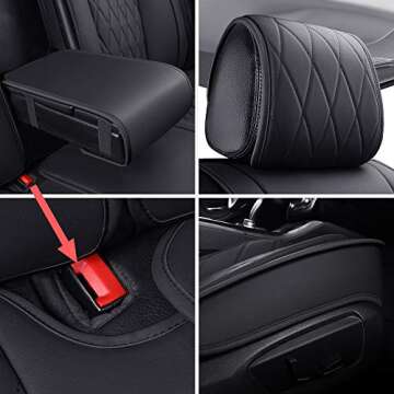 Aierxuan 5 Car Seat Covers Waterproof Leather Universal Compatible with Honda CRV Civic Accord Odyssey HRV Elantra Ford Yaris Sienna Jeep Chevy Subaru Nissan Rogue Soul Toyota(Full Set, Black)