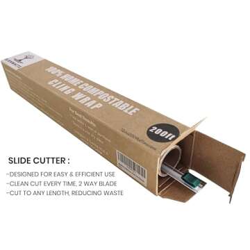 BlknWhite Certified Compostable Cling Wrap with Slide Cutter - Eco-Friendly Kitchen Essential 12" x ...