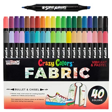 Super Markers 40 Unique Primary & Pastel Colors Dual Tip Fabric & T-Shirt Marker Set - Double-Ended ...