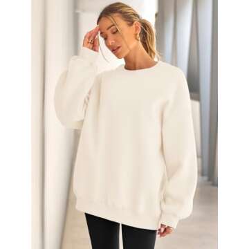 EFAN Womens Oversized Sweatshirts Hoodies Fleece Crewneck Sweaters Casual Tops Comfy Fall Fashion Outfits Winter Clothes 2024 Apricot L