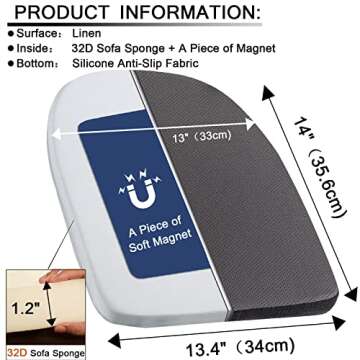 BUYUE Friendly Woven Fabric 14x14 Magnetic Cushions for Metal Chair Set of 4, Enhanced Anti-Slip Sea...