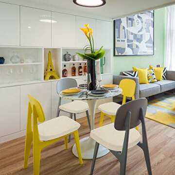 BUYUE Friendly Woven Fabric 14x14 Magnetic Cushions for Metal Chair Set of 4, Enhanced Anti-Slip Seat Pads for Dining Kitchen Café Stackable Chairs (U-Shape, Beige, 4 Counts)