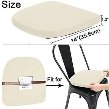 BUYUE Friendly Woven Fabric 14x14 Magnetic Cushions for Metal Chair Set of 4, Enhanced Anti-Slip Seat Pads for Dining Kitchen Café Stackable Chairs (U-Shape, Beige, 4 Counts)