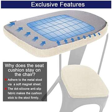 BUYUE Friendly Woven Fabric 14x14 Magnetic Cushions for Metal Chair Set of 4, Enhanced Anti-Slip Seat Pads for Dining Kitchen Café Stackable Chairs (U-Shape, Beige, 4 Counts)