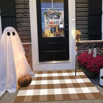 Charming CAINANEL Fall Door Mat in Buffalo Plaid Design