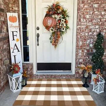 Charming CAINANEL Fall Door Mat in Buffalo Plaid Design