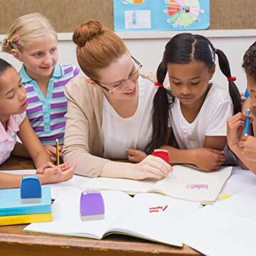 Tmtains 8Pcs Teacher Stamps for Classroom Teacher Supplies Self-inking Grading Stamps Encouraging Co...