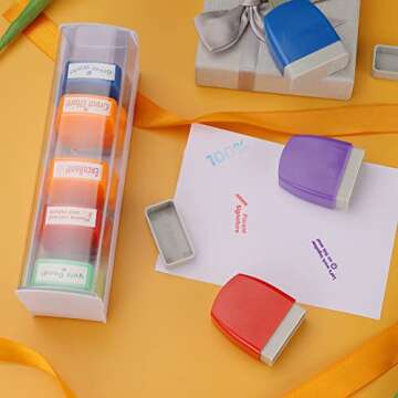 Tmtains 8Pcs Teacher Stamps for Classroom Teacher Supplies Self-inking Grading Stamps Encouraging Comments for Parent Signature School Teachers Review Feedback Homework Reward Colorful Stamp with Tray
