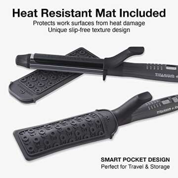 Olivia Garden Titanium + Ion 1" High Performance Professional Curling Iron Dual Voltage with Heat Resistant Heat Mat/Pouch and 1 Limited Edition Detangling Brush