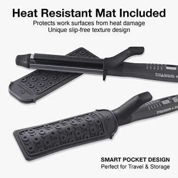 Olivia Garden Titanium + Ion 1" High Performance Professional Curling Iron Dual Voltage with Heat Resistant Heat Mat/Pouch and 1 Limited Edition Detangling Brush